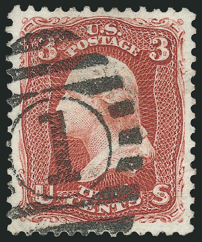 US Stamp Values Scott Catalogue #104: 1875 3c Washington Without Grill. Robert Siegel Auction Galleries, Jun 2011, Sale 1010, Lot 55