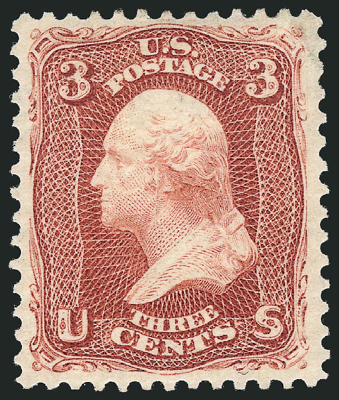 US Stamps Prices Scott Cat. #104: 3c 1875 Washington Without Grill. Robert Siegel Auction Galleries, Dec 2012, Sale 1037, Lot 1635
