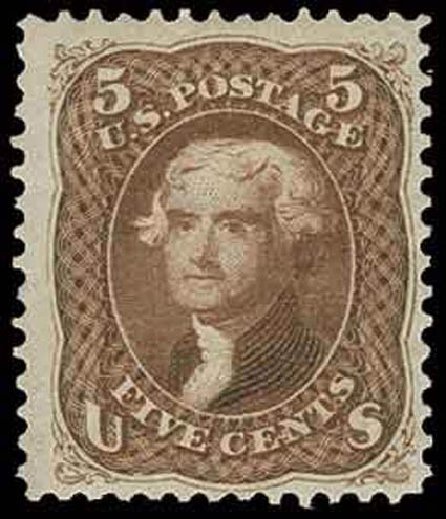 Prices of US Stamp Scott #105: 5c 1875 Jefferson Without Grill. H.R. Harmer, Nov 2013, Sale 3004, Lot 1097
