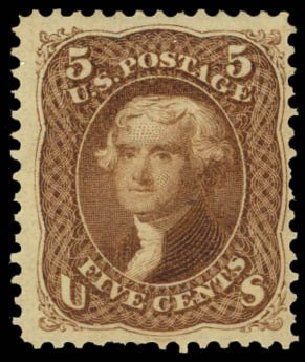 Price of US Stamp Scott Catalog 105: 1875 5c Jefferson Without Grill. Daniel Kelleher Auctions, Sep 2014, Sale 655, Lot 247