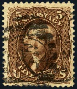 Price of US Stamp Scott # 105: 5c 1875 Jefferson Without Grill. Harmer-Schau Auction Galleries, Jan 2013, Sale 96, Lot 458