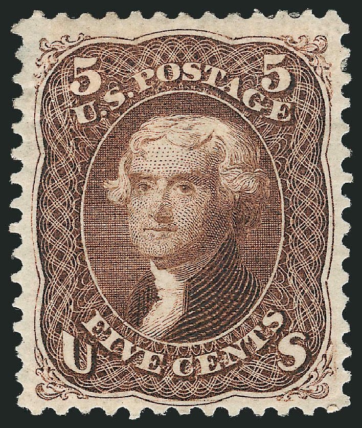 US Stamp Value Scott Catalog # 105 - 5c 1875 Jefferson Without Grill. Robert Siegel Auction Galleries, Dec 2012, Sale 1037, Lot 1638