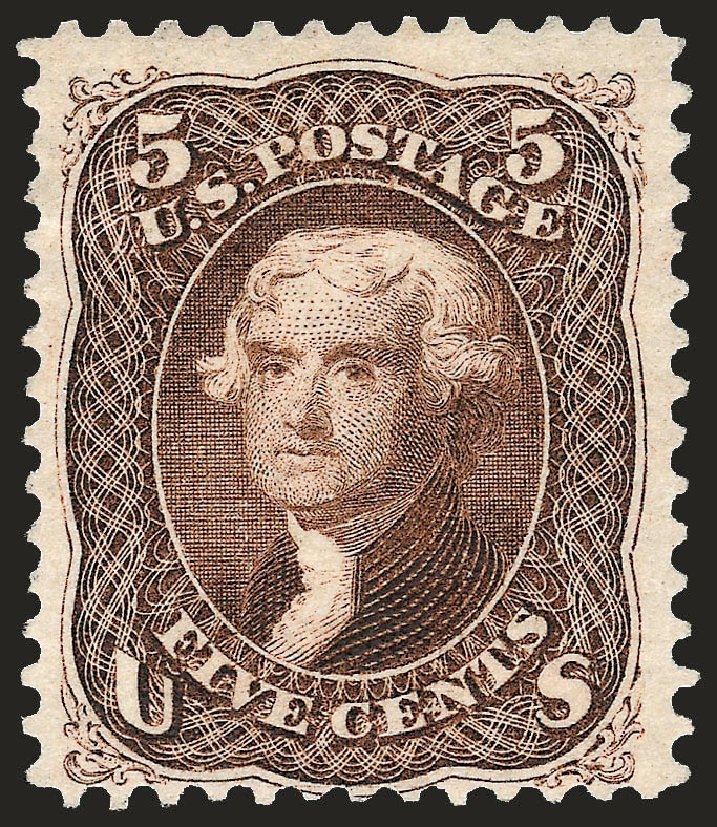 Value of US Stamps Scott #105 - 1875 5c Jefferson Without Grill. Robert Siegel Auction Galleries, Sep 2008, Sale 962, Lot 2368