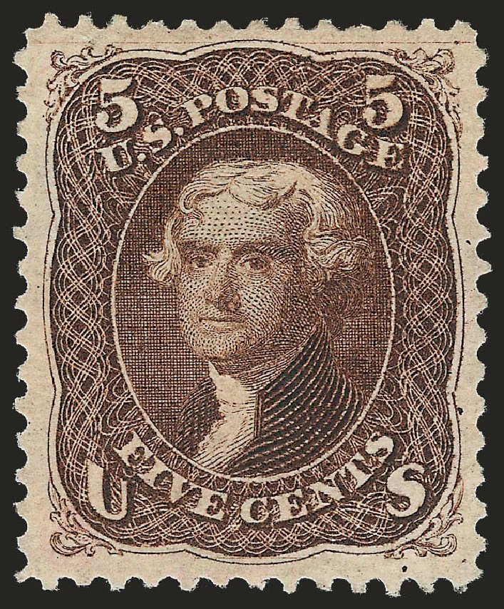 Costs of US Stamp Scott Catalogue #105: 5c 1875 Jefferson Without Grill. Robert Siegel Auction Galleries, Dec 2009, Sale 982, Lot 5288