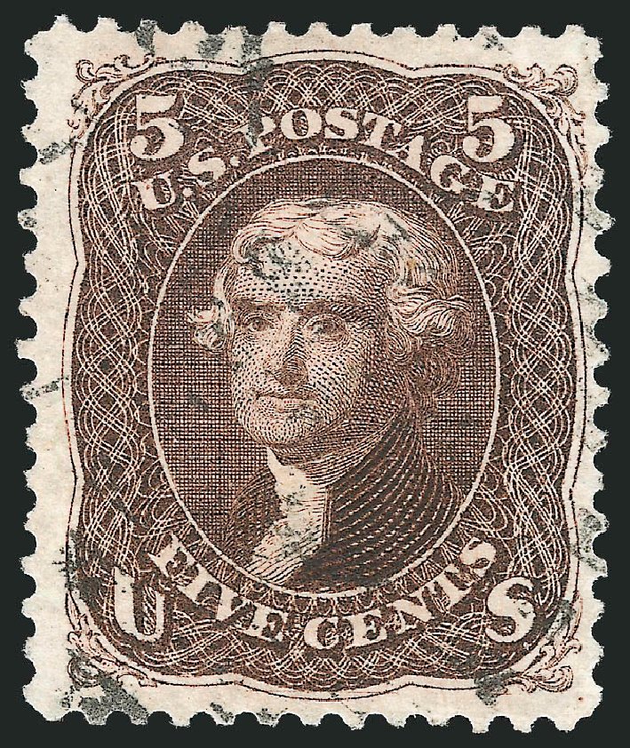 Costs of US Stamps Scott # 105: 5c 1875 Jefferson Without Grill. Robert Siegel Auction Galleries, Dec 2012, Sale 1037, Lot 1639