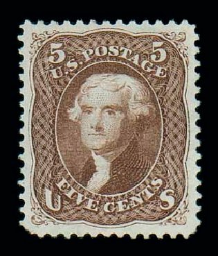 US Stamp Values Scott 105: 1875 5c Jefferson Without Grill. Matthew Bennett International, Jun 2007, Sale 319, Lot 1140
