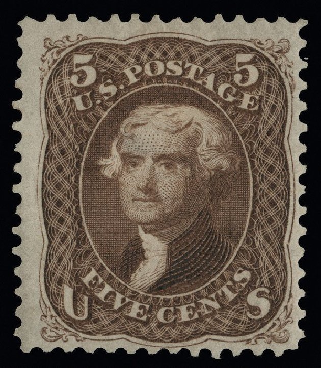 US Stamp Value Scott Cat. #105 - 5c 1875 Jefferson Without Grill. Spink Shreves Galleries, Aug 2013, Sale 144, Lot 150