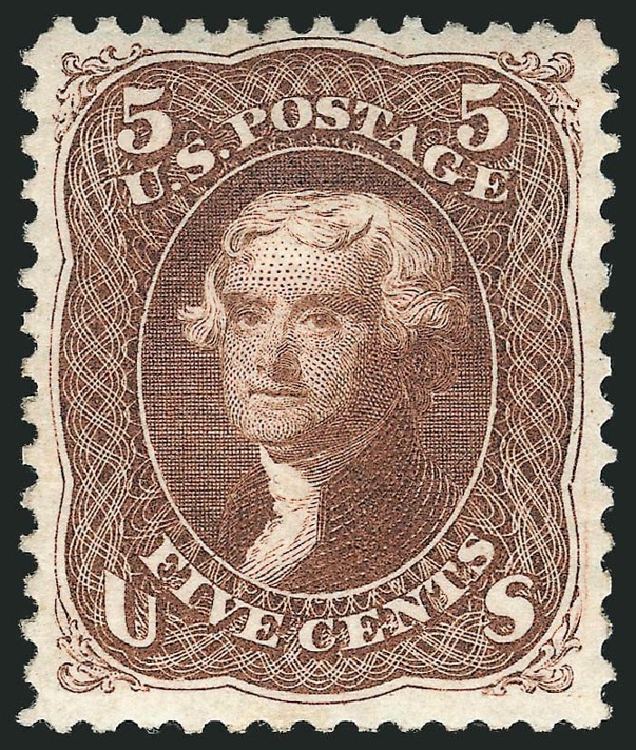 US Stamp Price Scott Catalog 105 - 1875 5c Jefferson Without Grill. Robert Siegel Auction Galleries, Mar 2013, Sale 1040, Lot 1351