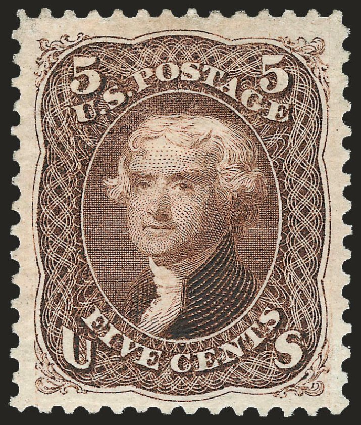 Value of US Stamp Scott Catalog #105: 5c 1875 Jefferson Without Grill. Robert Siegel Auction Galleries, Jun 2010, Sale 989, Lot 114