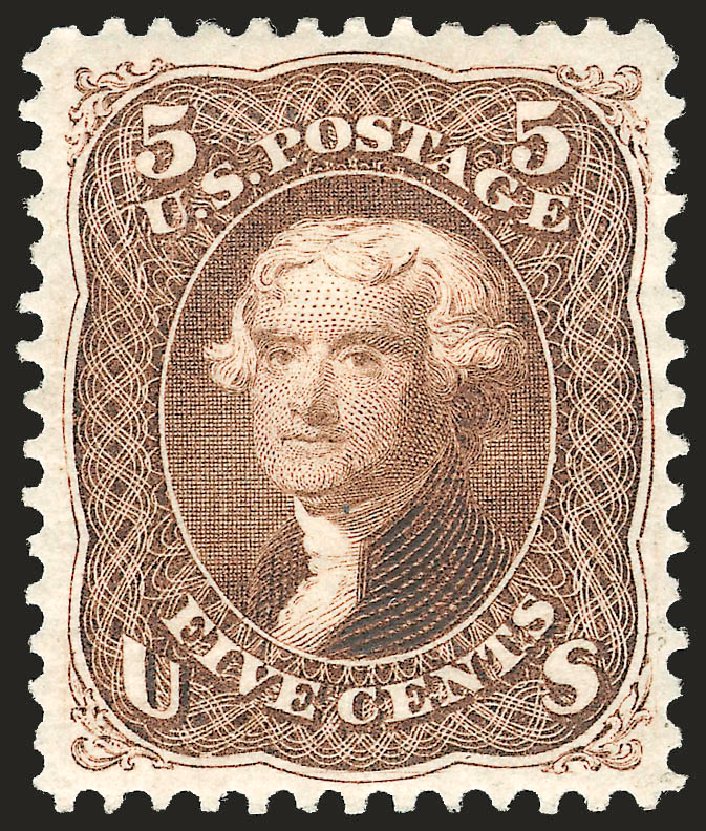 US Stamp Price Scott Cat. 105 - 5c 1875 Jefferson Without Grill. Robert Siegel Auction Galleries, Apr 2009, Sale 972, Lot 3105