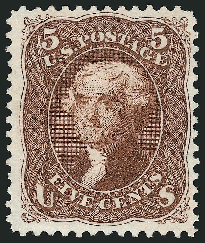 Value of US Stamps Scott Catalogue 105: 1875 5c Jefferson Without Grill. Robert Siegel Auction Galleries, Jul 2014, Sale 1077, Lot 112