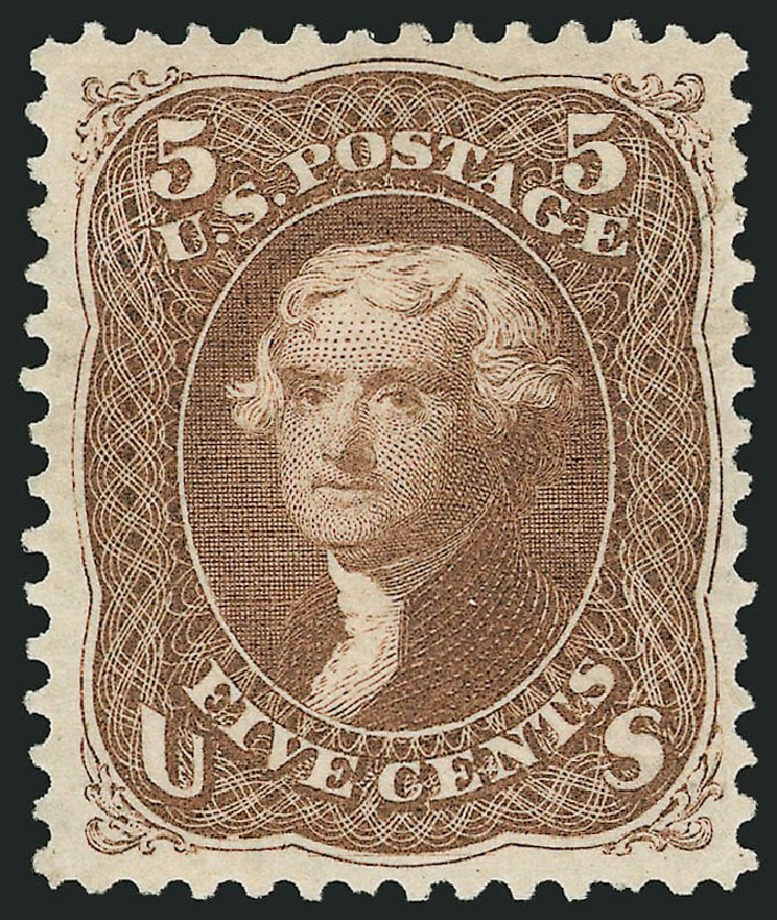 Value of US Stamp Scott #105 - 1875 5c Jefferson Without Grill. Robert Siegel Auction Galleries, Feb 2010, Sale 983, Lot 72