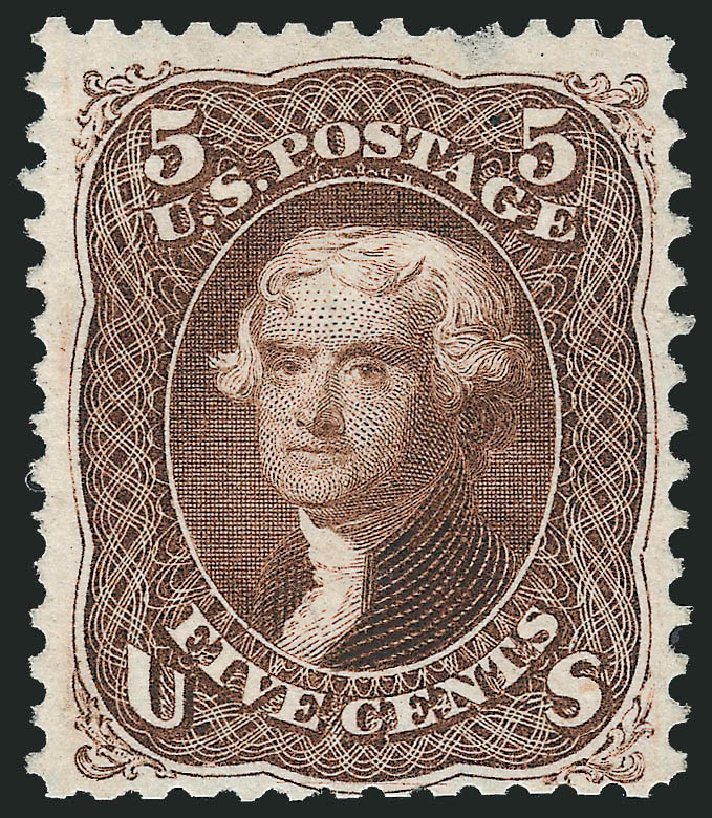 Prices of US Stamp Scott Catalog #105 - 1875 5c Jefferson Without Grill. Robert Siegel Auction Galleries, Oct 2010, Sale 997, Lot 5422