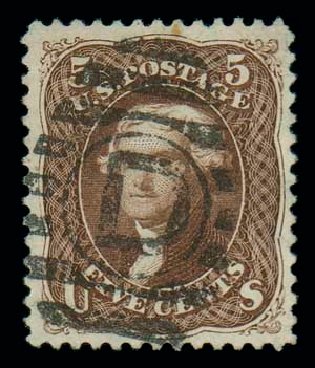 Prices of US Stamps Scott # 105 - 5c 1875 Jefferson Without Grill. Matthew Bennett International, Dec 2007, Sale 325, Lot 1563