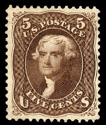 Prices of US Stamps Scott Catalog # 105 - 5c 1875 Jefferson Without Grill. Cherrystone Auctions, Jun 2009, Sale 200906, Lot 53