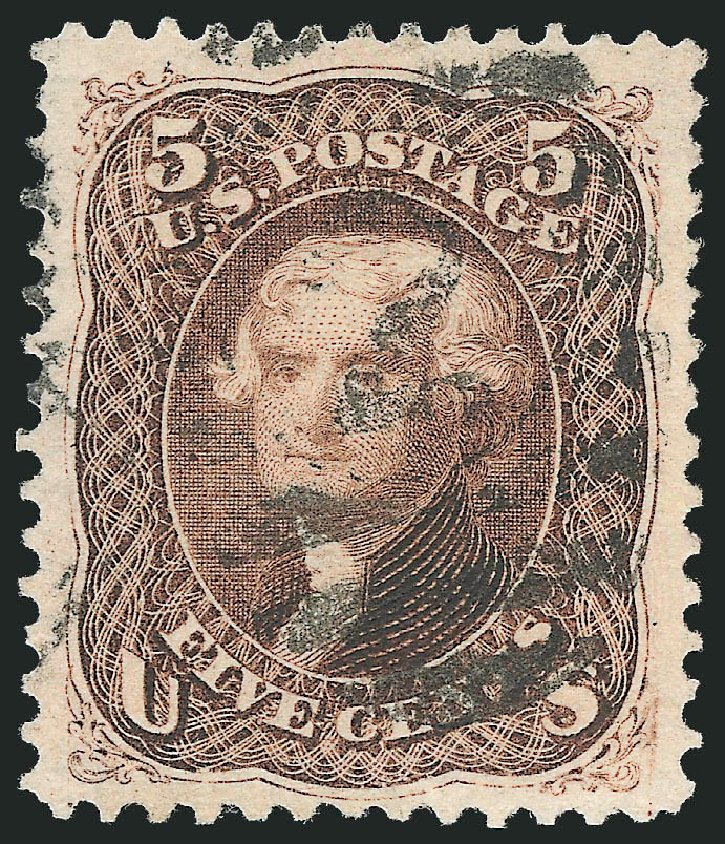 Cost of US Stamps Scott Cat. 105: 5c 1875 Jefferson Without Grill. Robert Siegel Auction Galleries, Jun 2012, Sale 1024, Lot 173