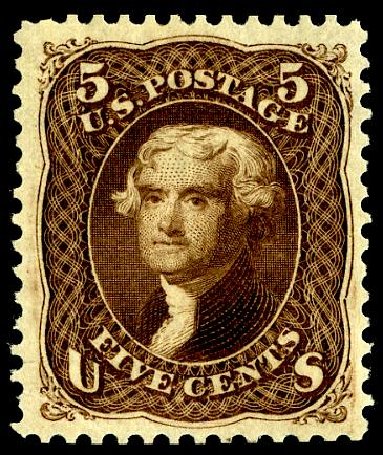 US Stamp Value Scott 105: 5c 1875 Jefferson Without Grill. Matthew Bennett International, May 2008, Sale 327, Lot 106