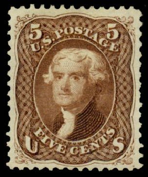 Price of US Stamps Scott # 105: 1875 5c Jefferson Without Grill. Daniel Kelleher Auctions, Sep 2013, Sale 639, Lot 386
