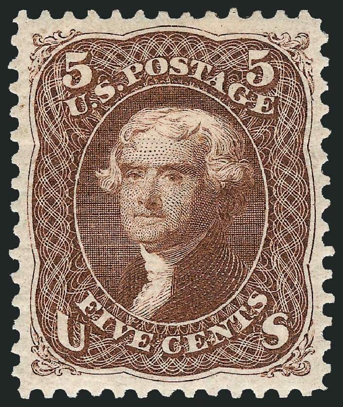 US Stamps Value Scott Catalogue 105: 1875 5c Jefferson Without Grill. Robert Siegel Auction Galleries, Jun 2011, Sale 1010, Lot 56