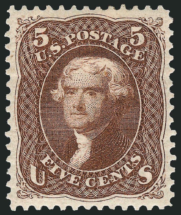 US Stamps Prices Scott Catalogue 105 - 5c 1875 Jefferson Without Grill. Robert Siegel Auction Galleries, Dec 2008, Sale 967, Lot 4216