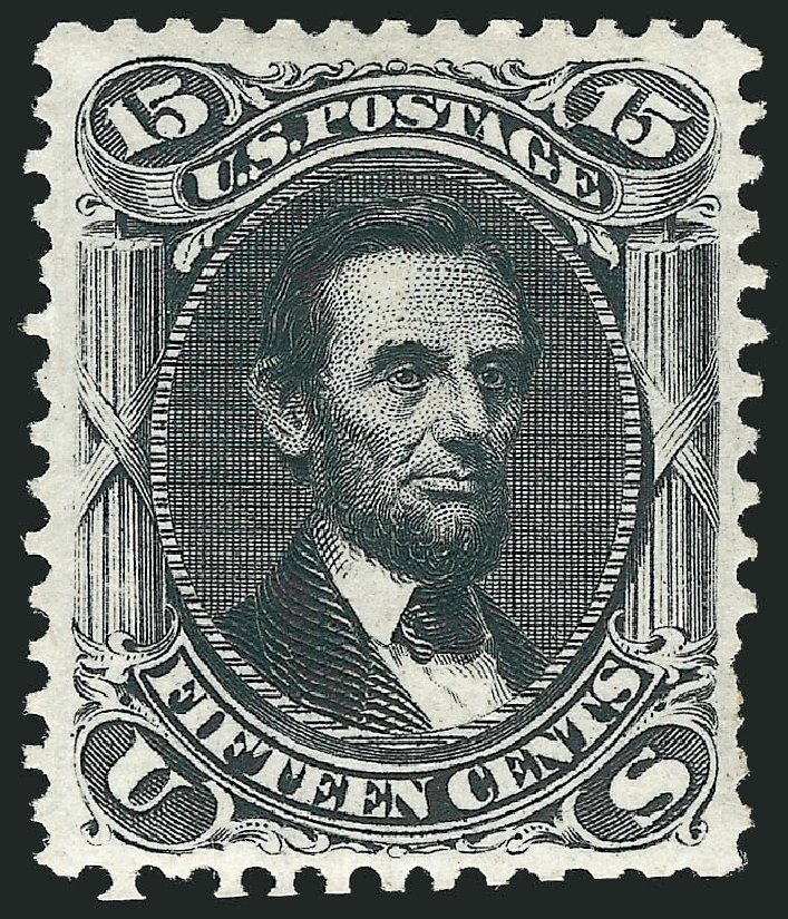 US Stamps Values Scott Cat. #108: 15c 1875 Lincoln Without Grill. Robert Siegel Auction Galleries, Oct 2011, Sale 1014, Lot 1277