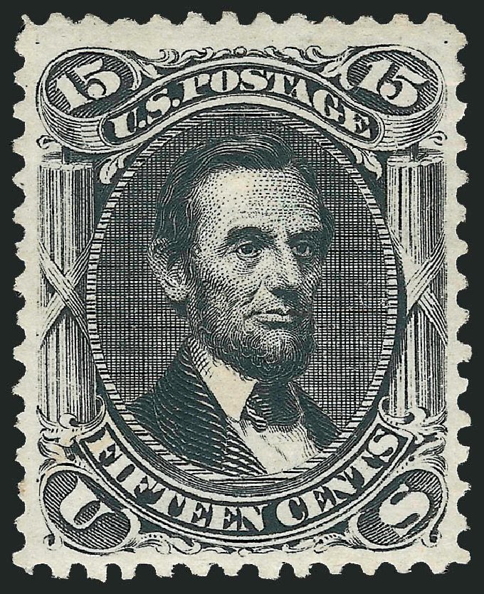 US Stamps Value Scott Cat. 108 - 1875 15c Lincoln Without Grill. Robert Siegel Auction Galleries, Jun 2009, Sale 975, Lot 1327