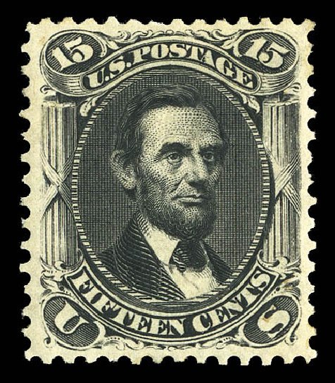 US Stamp Prices Scott Catalog # 108: 15c 1875 Lincoln Without Grill. Matthew Bennett International, Sep 2012, Sale 345, Lot 140
