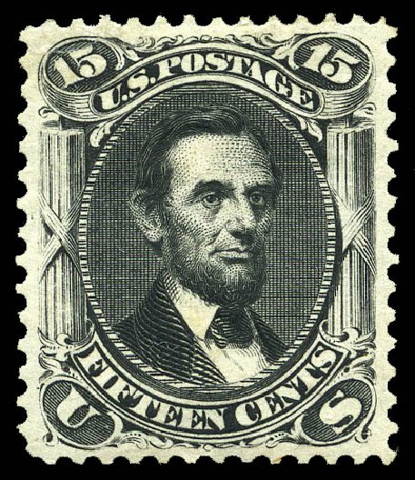 US Stamp Prices Scott Catalogue 108: 1875 15c Lincoln Without Grill. Matthew Bennett International, May 2014, Sale 350, Lot 190