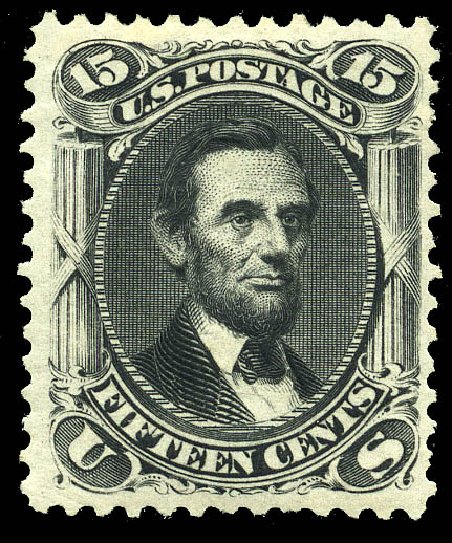 Value of US Stamp Scott Catalogue 108: 1875 15c Lincoln Without Grill. Matthew Bennett International, May 2014, Sale 350, Lot 191