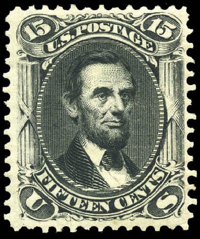 US Stamp Values Scott Catalogue #108 - 15c 1875 Lincoln Without Grill. Matthew Bennett International, Mar 2011, Sale 336, Lot 1174