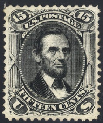 Values of US Stamp Scott Catalogue #108: 1875 15c Lincoln Without Grill. Cherrystone Auctions, May 2008, Sale 200805, Lot 144