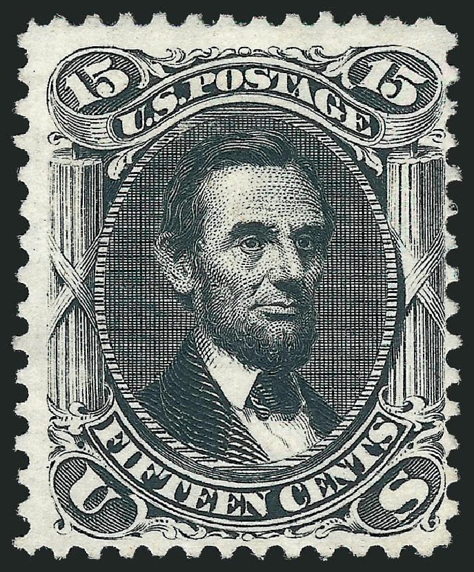 US Stamps Prices Scott Cat. #108 - 1875 15c Lincoln Without Grill. Robert Siegel Auction Galleries, Mar 2012, Sale 1021, Lot 284