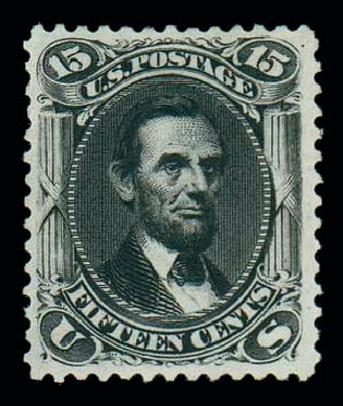 Costs of US Stamps Scott #108: 1875 15c Lincoln Without Grill. Matthew Bennett International, Oct 2007, Sale 320, Lot 425