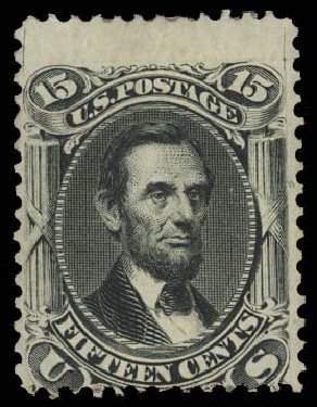 US Stamp Prices Scott Catalogue 108: 1875 15c Lincoln Without Grill. Daniel Kelleher Auctions, Aug 2012, Sale 631, Lot 805