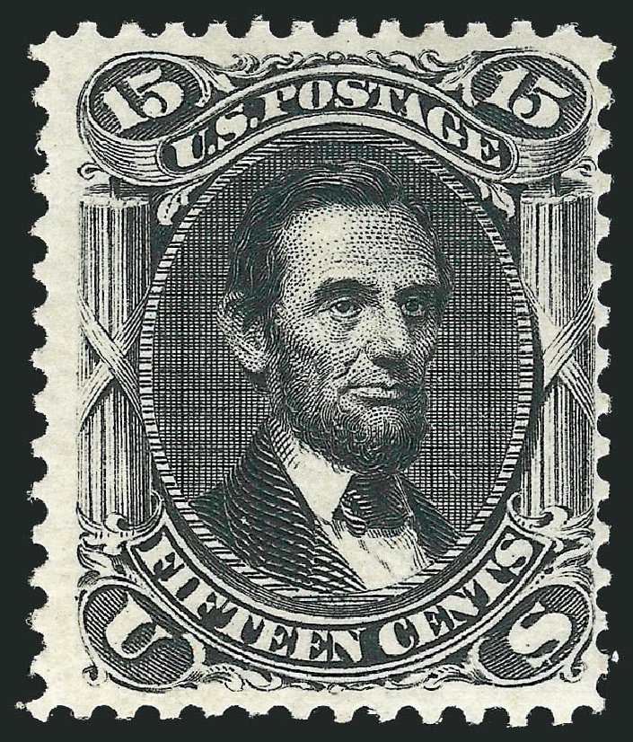 US Stamp Value Scott Catalog # 108 - 15c 1875 Lincoln Without Grill. Robert Siegel Auction Galleries, Dec 2012, Sale 1037, Lot 1645