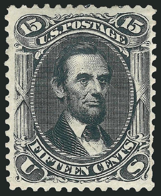 US Stamp Values Scott Catalog #108 - 15c 1875 Lincoln Without Grill. Robert Siegel Auction Galleries, Mar 2014, Sale 1067, Lot 1095