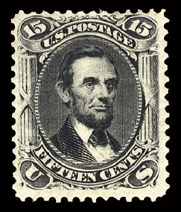 Values of US Stamp Scott Catalog #108: 15c 1875 Lincoln Without Grill. Cherrystone Auctions, Mar 2009, Sale 200903, Lot 92