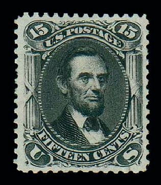 Prices of US Stamps Scott Catalogue 108 - 1875 15c Lincoln Without Grill. Matthew Bennett International, Jun 2007, Sale 319, Lot 1143