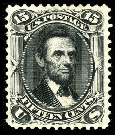 Values of US Stamp Scott Catalog 108 - 15c 1875 Lincoln Without Grill. Matthew Bennett International, Feb 2012, Sale 340, Lot 206