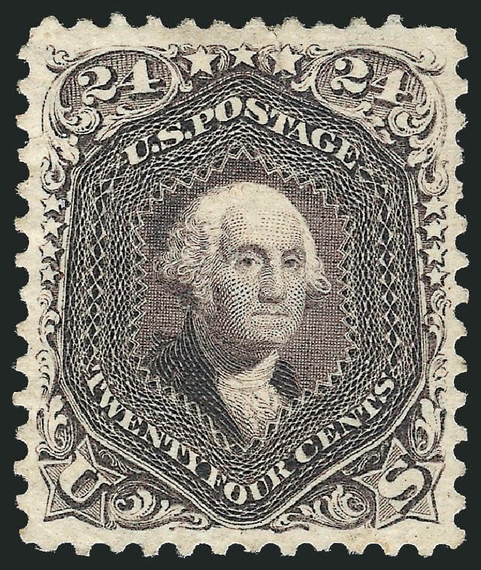 Values of US Stamp Scott Cat. # 109: 1875 24c Washington Without Grill. Robert Siegel Auction Galleries, Oct 2010, Sale 997, Lot 5433