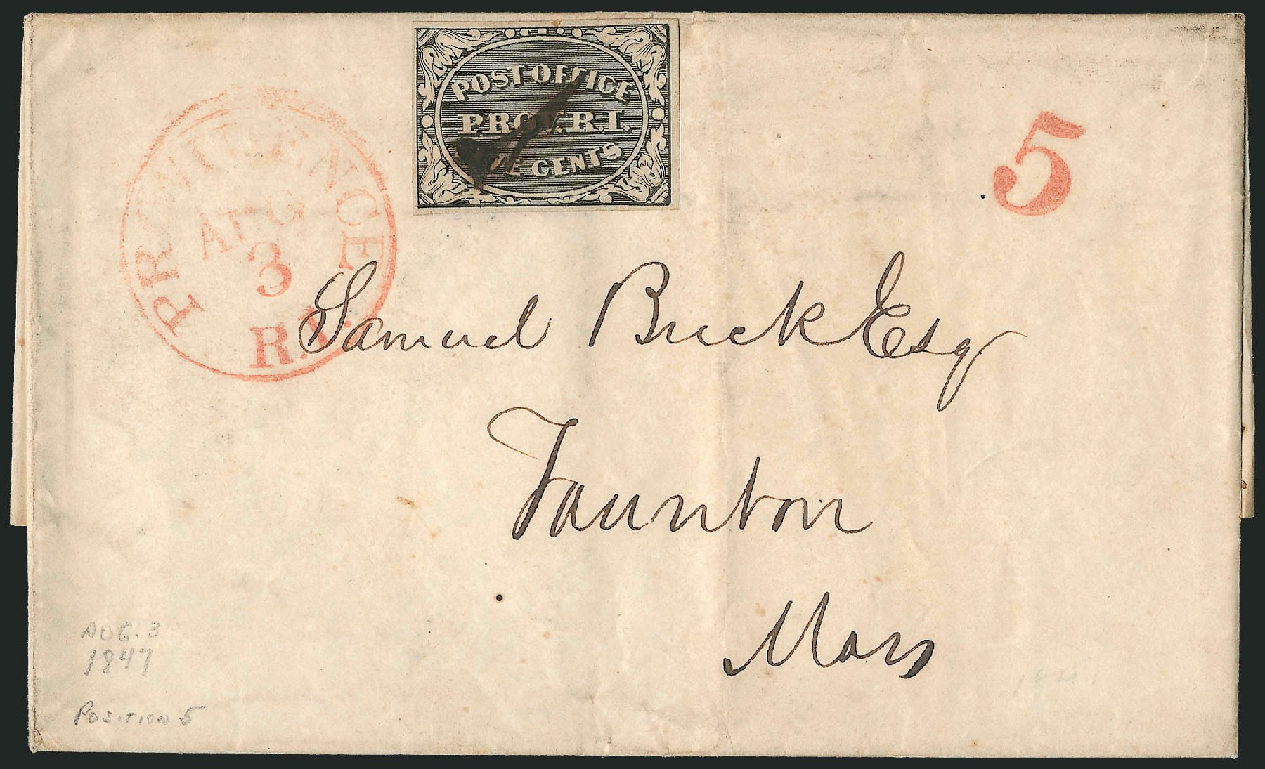 Costs of US Stamps Scott #10X1: 5c 1846 Providence Postmasters Provisional. Robert Siegel Auction Galleries, Jun 2012, Sale 1025, Lot 30