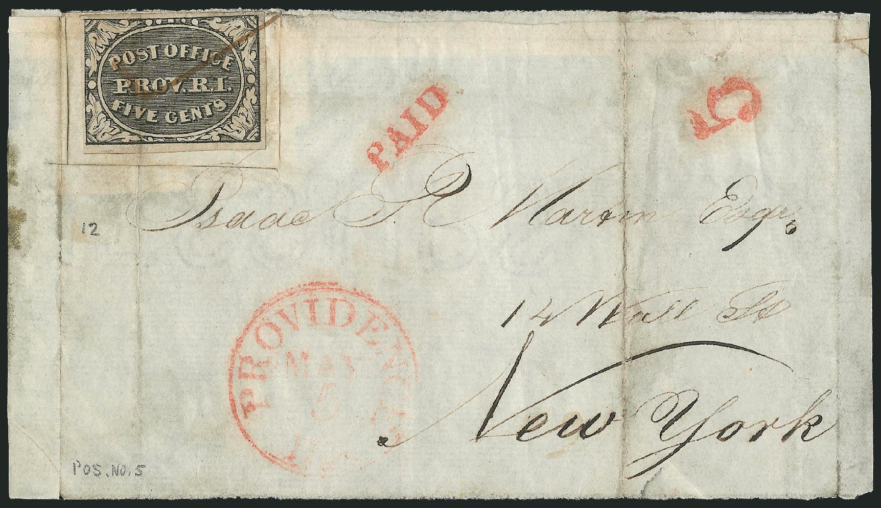 US Stamp Prices Scott Catalogue #10X1: 1846 5c Providence Postmasters Provisional. Robert Siegel Auction Galleries, Jun 2012, Sale 1025, Lot 31