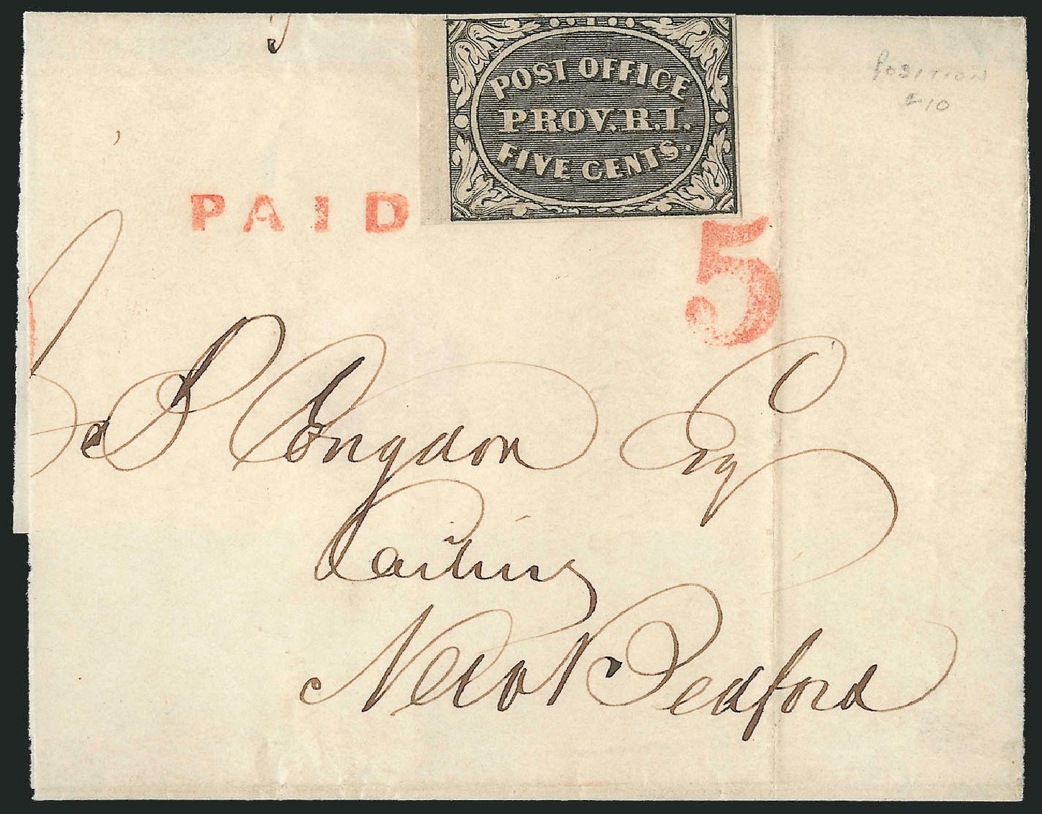 Value of US Stamps Scott Cat. #10X1: 1846 5c Providence Postmasters Provisional. Robert Siegel Auction Galleries, Jun 2012, Sale 1025, Lot 32