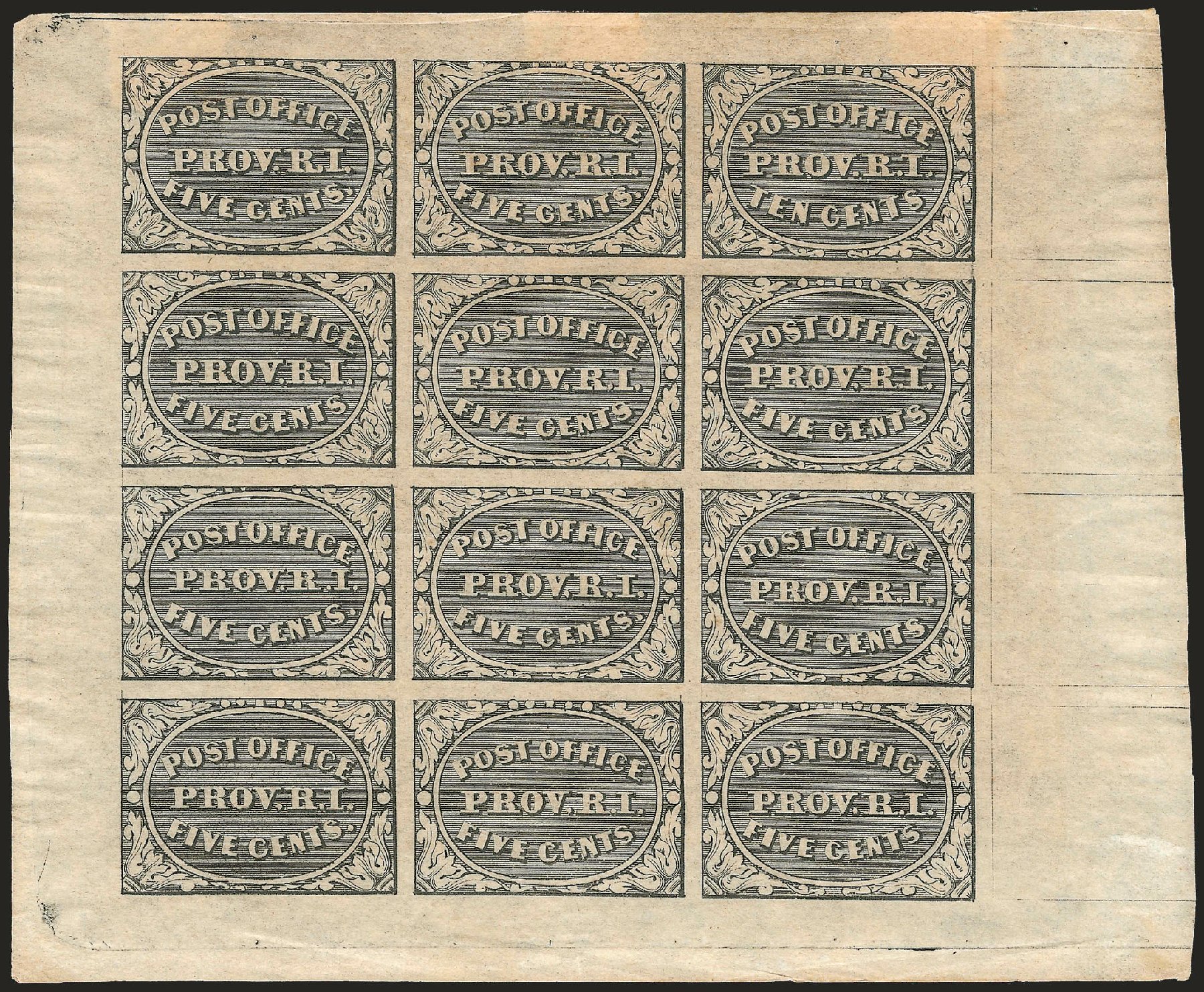Cost of US Stamps Scott Cat. #10X2 - 5c 1846 Providence Postmasters Provisional. Robert Siegel Auction Galleries, Apr 2009, Sale 972, Lot 3007