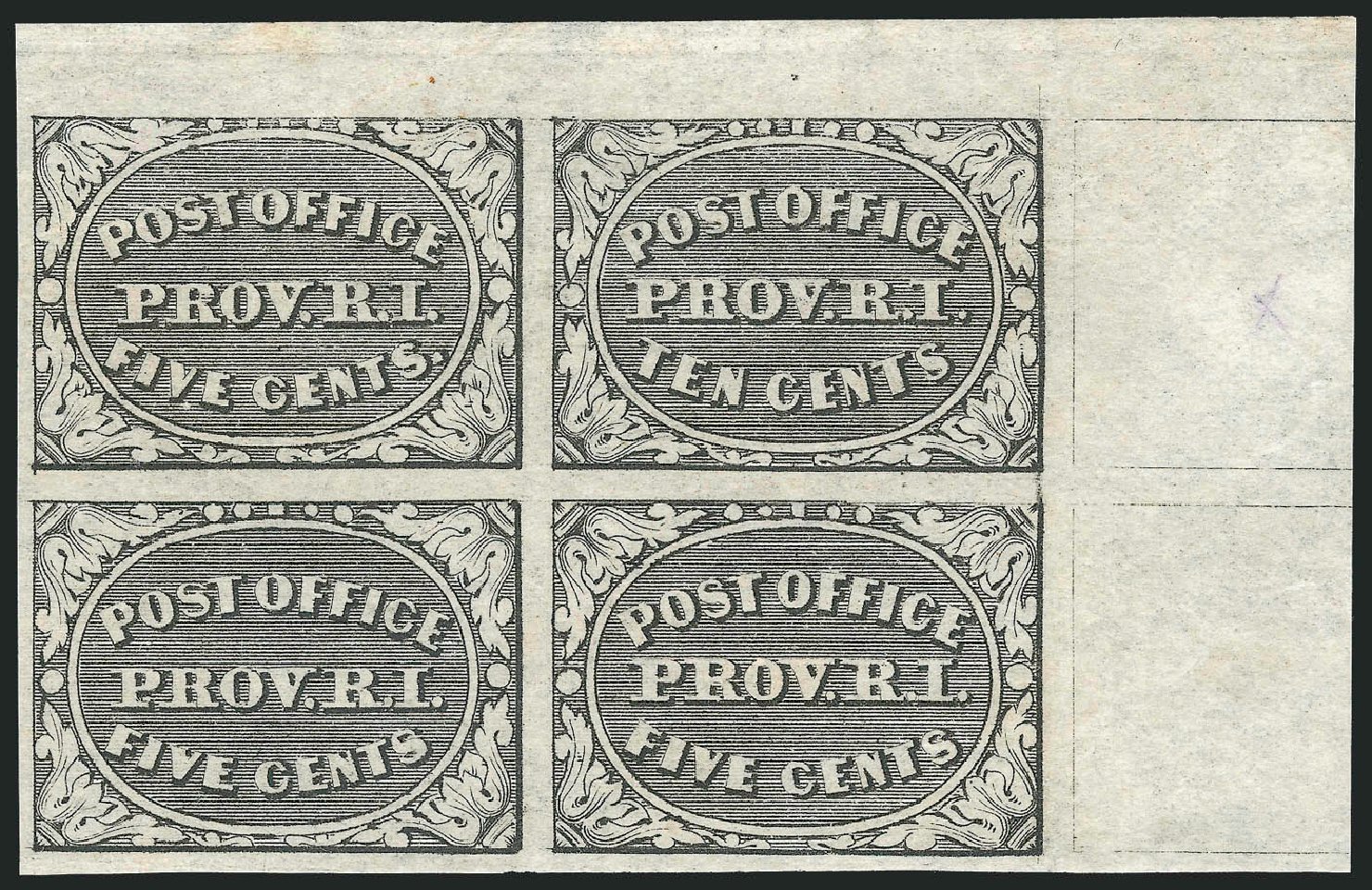 US Stamps Values Scott #10X2 - 1846 5c Providence Postmasters Provisional. Robert Siegel Auction Galleries, Feb 2010, Sale 983, Lot 2