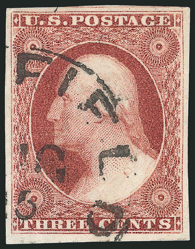 US Stamp Value Scott Catalogue 11: 1851 3c Washington. Robert Siegel Auction Galleries, Dec 2011, Sale 1017, Lot 454