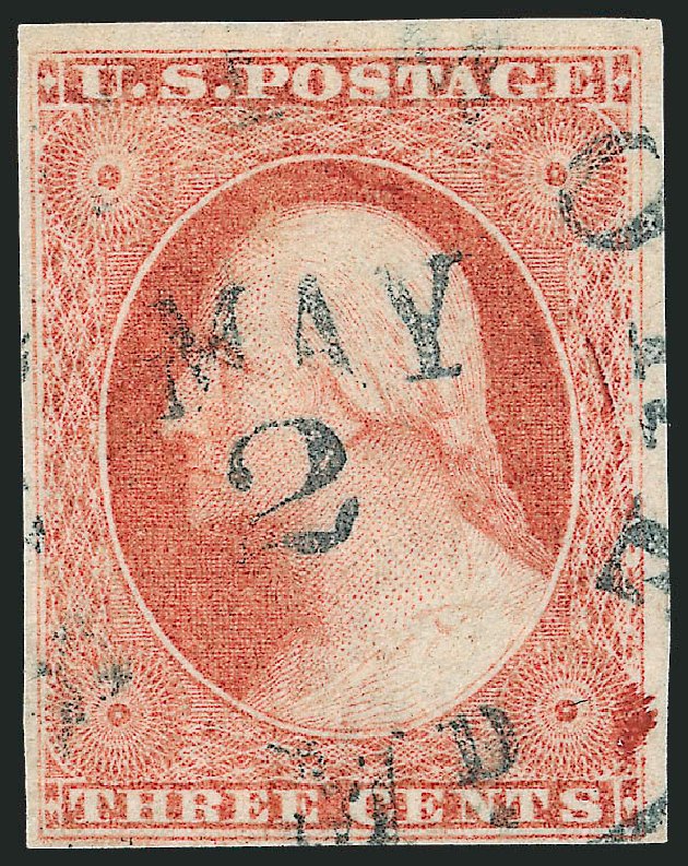US Stamps Values Scott Catalog # 11: 1851 3c Washington. Robert Siegel Auction Galleries, Dec 2011, Sale 1017, Lot 484