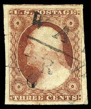 Costs of US Stamps Scott Catalogue 11 - 1851 3c Washington. Matthew Bennett International, May 2014, Sale 350, Lot 26