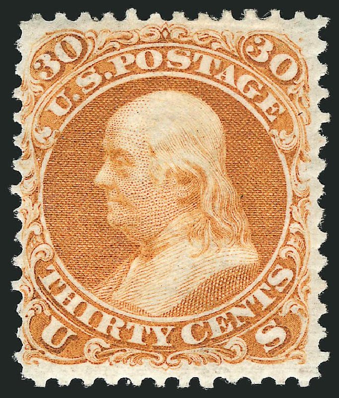 Price of US Stamps Scott Catalog 110: 1875 30c Franklin Without Grill. Robert Siegel Auction Galleries, Mar 2013, Sale 1040, Lot 1357