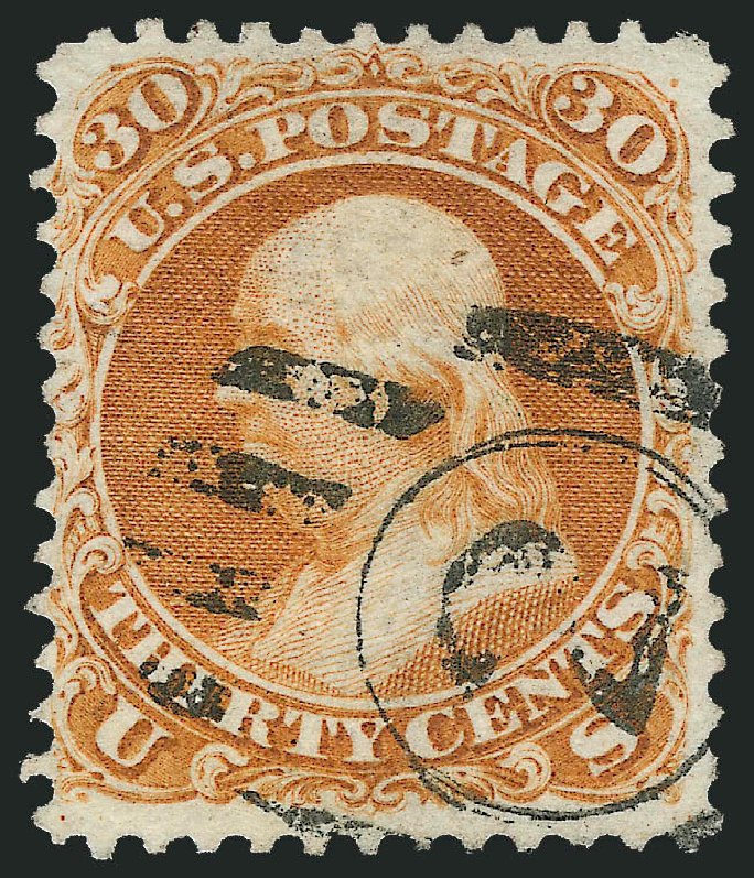 US Stamp Prices Scott Cat. 110: 1875 30c Franklin Without Grill. Robert Siegel Auction Galleries, Dec 2013, Sale 1062, Lot 297
